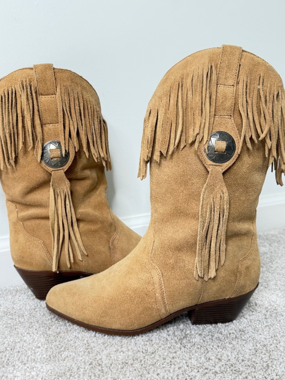 Vintage Sheriff Houston Leather Fringe Suede Western Boots 9.5